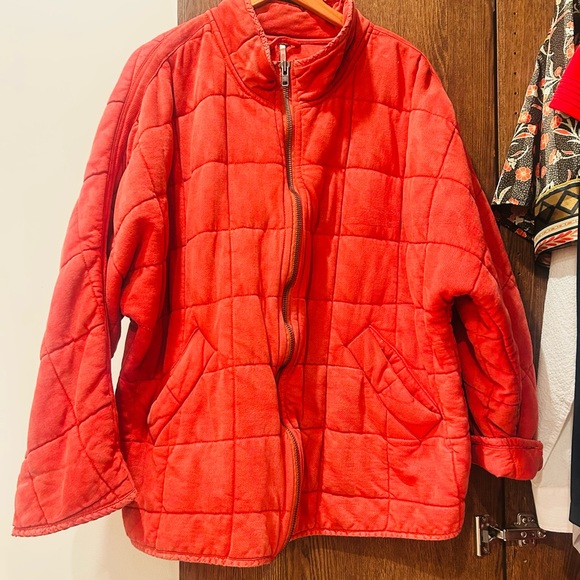 Free People Jackets & Blazers - Free People Quilted Red Zip-Front Jacket